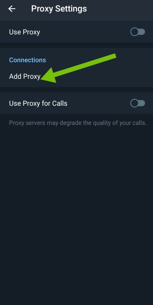 Exploring the add proxy option in Telegram setting.